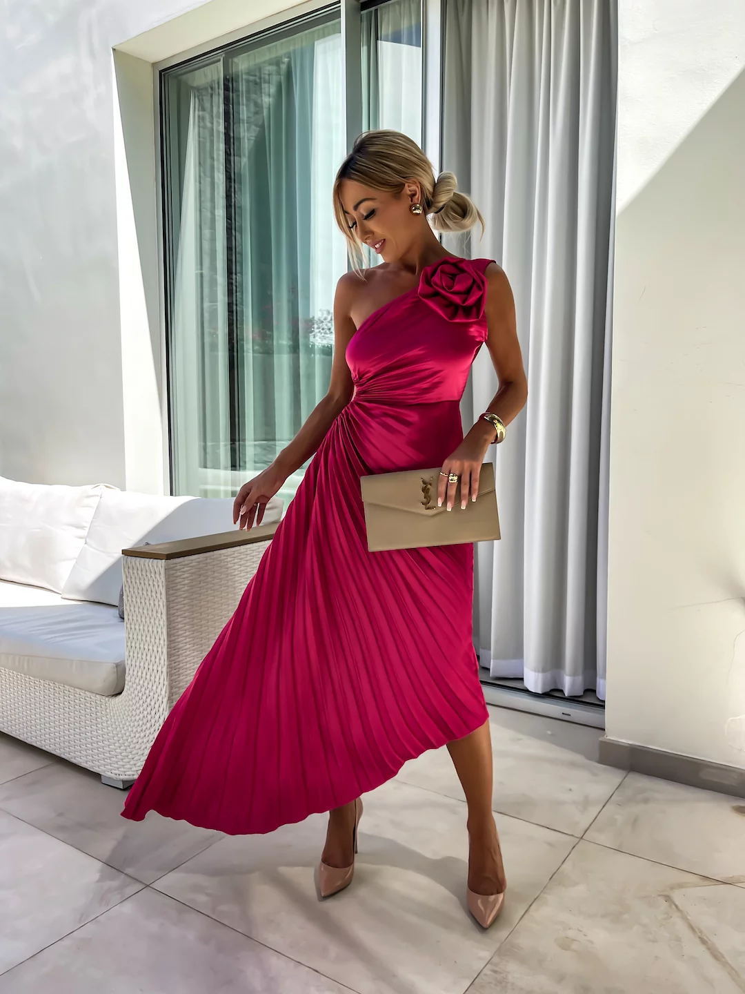 Felicity One-Shoulder Maxi Dress in Green