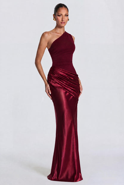 Women one shoulder maxi dress, side view