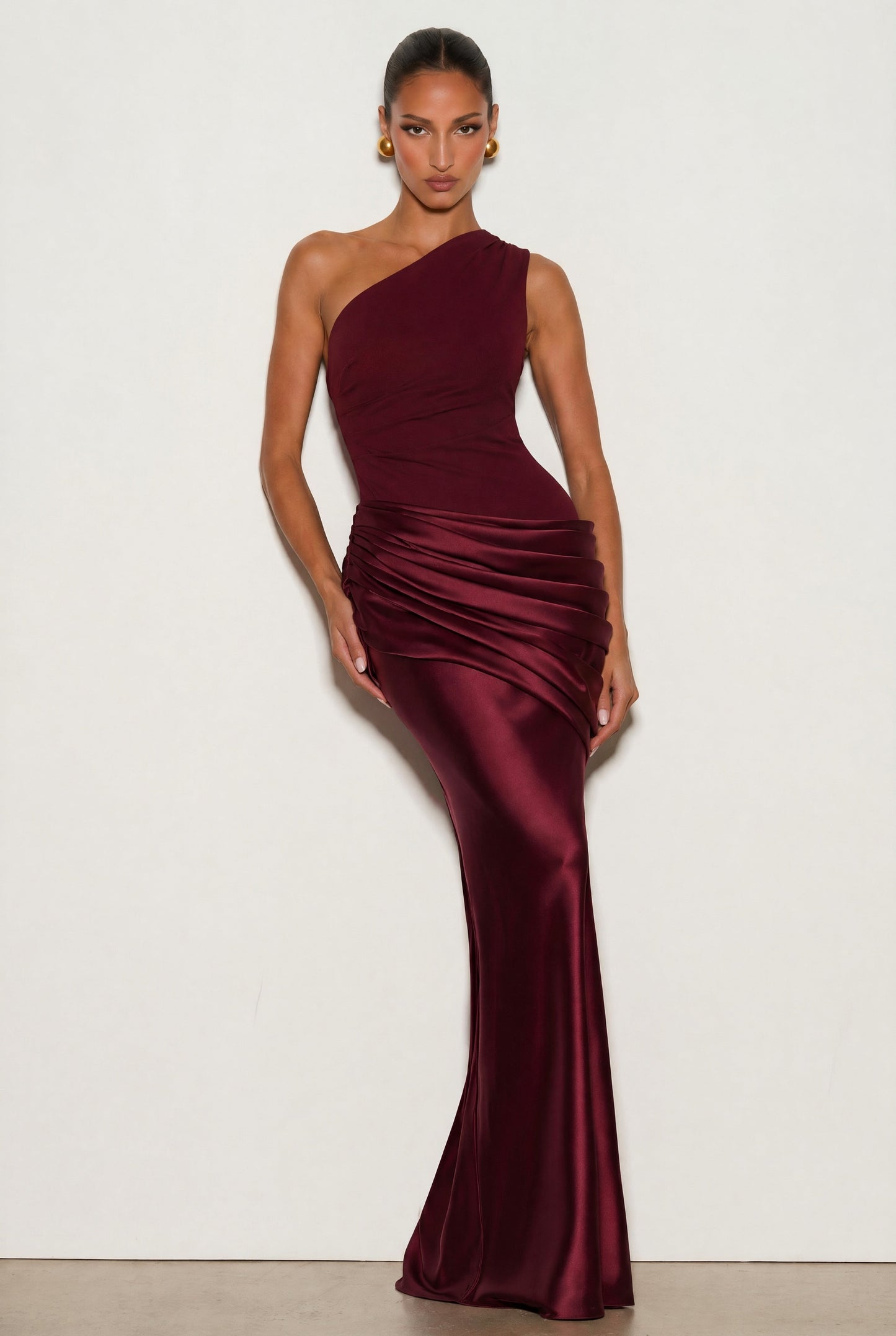 Women one shoulder maxi dress, front view