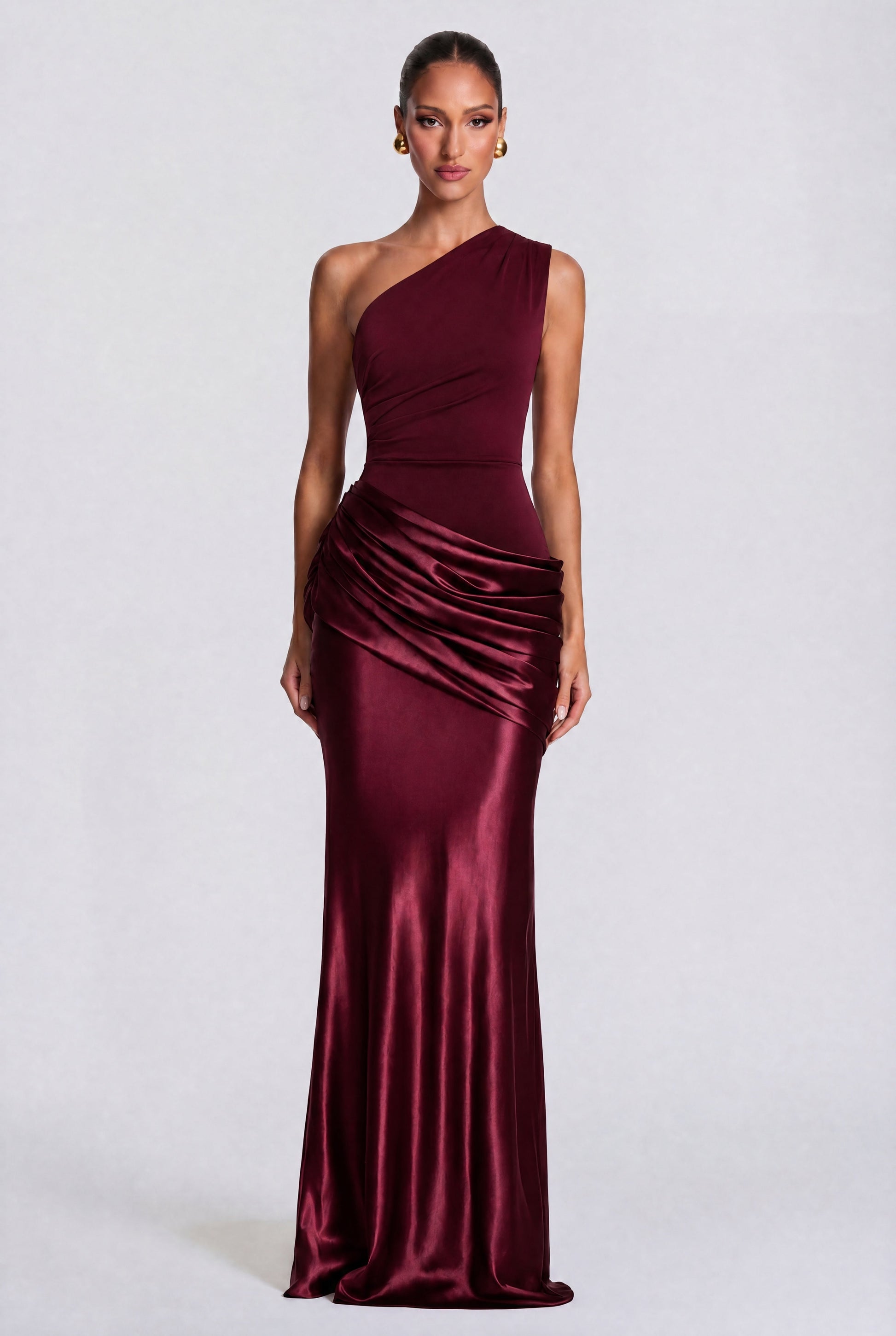 Women one shoulder maxi dress, back view
