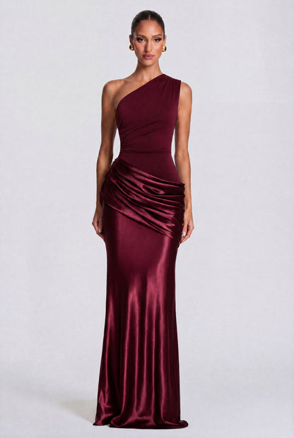 Women one shoulder maxi dress, back view