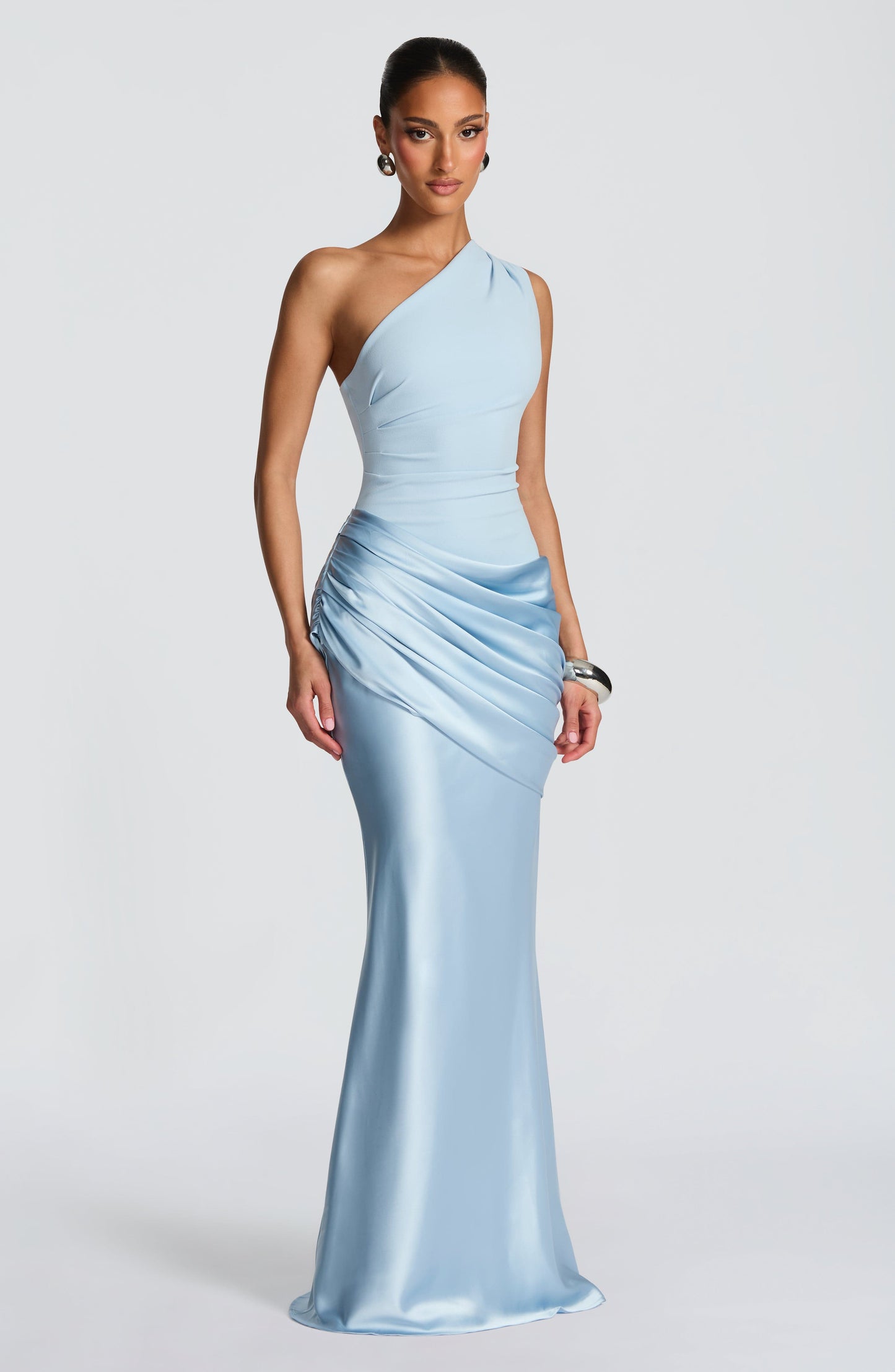 Women one shoulder maxi dress, front view
