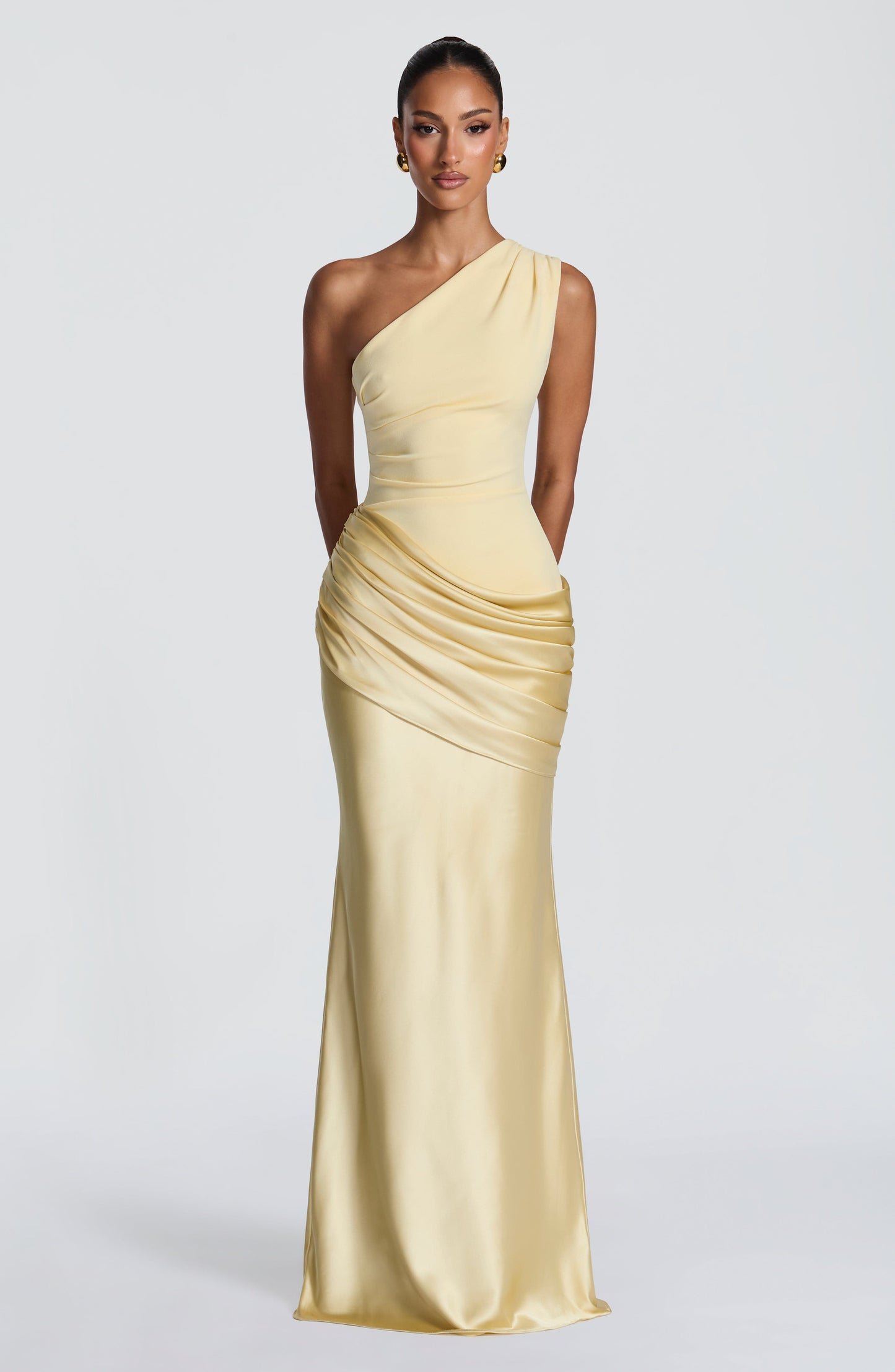 Women one shoulder maxi dress, front view