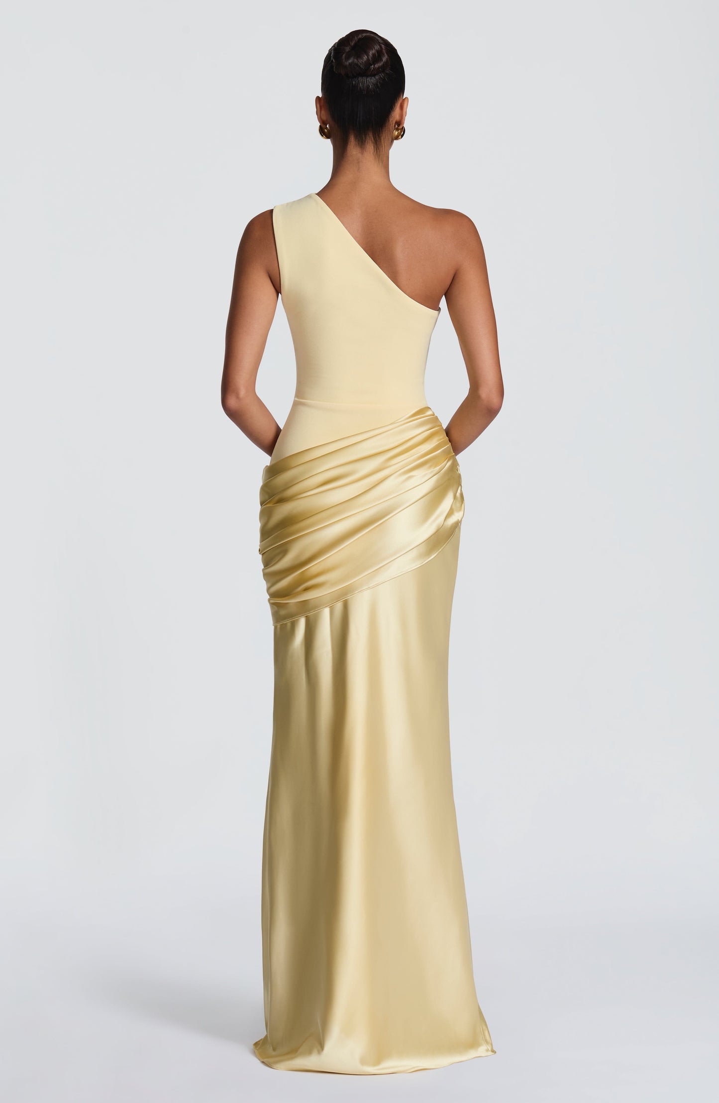 Women one shoulder maxi dress, back view