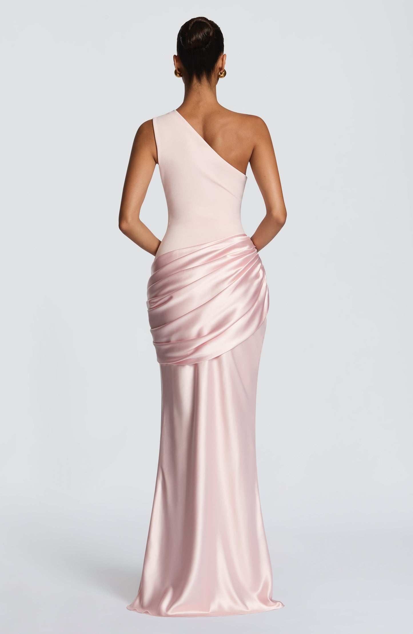 Women one shoulder maxi dress, back view