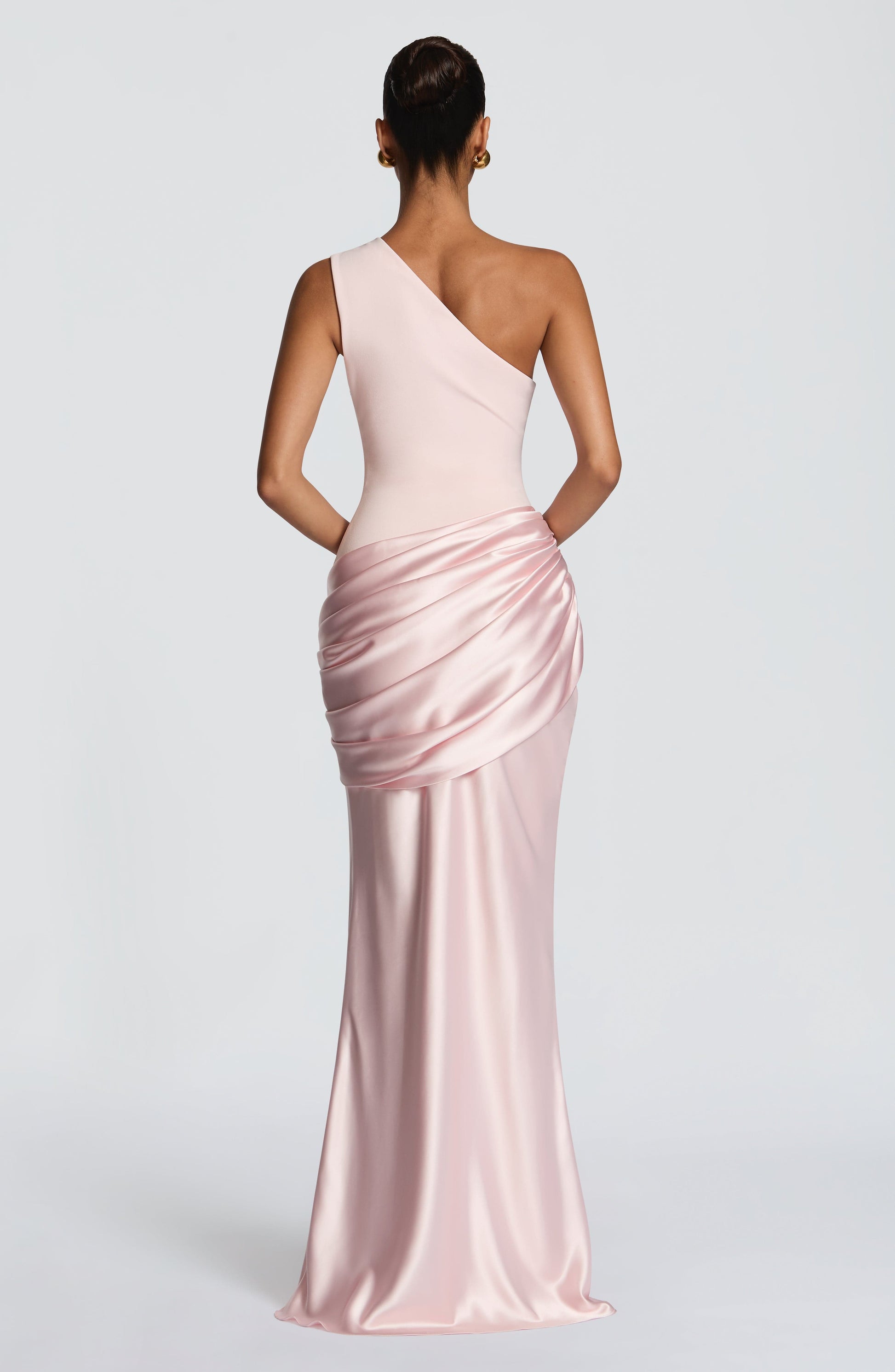 Women one shoulder maxi dress, back view