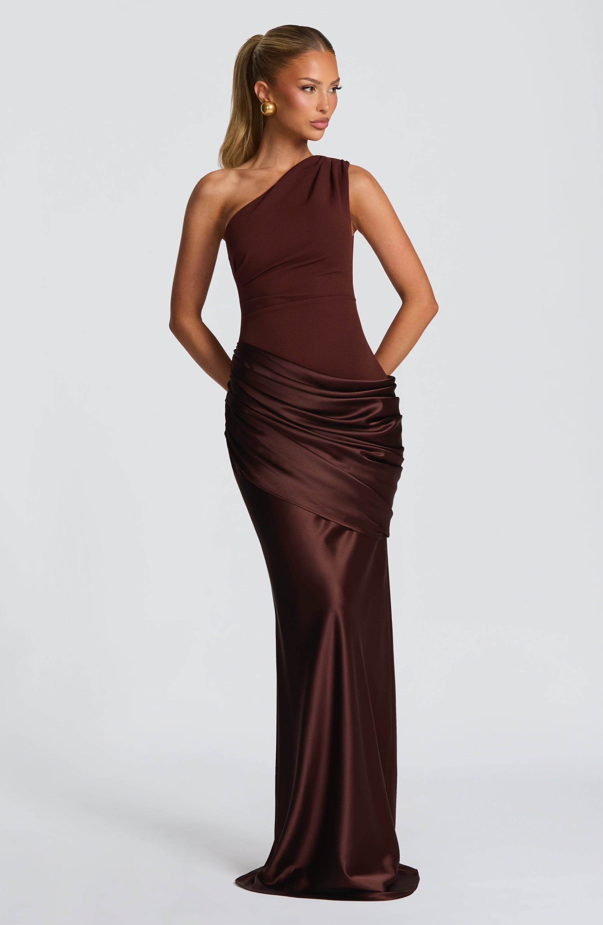 Women one shoulder maxi dress, detail close-up