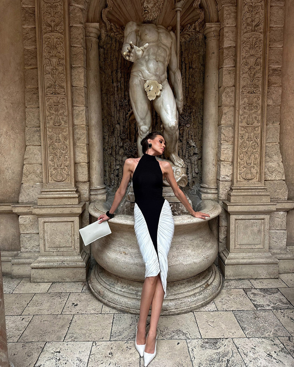 Francesca High-Neck Midi Dress in White