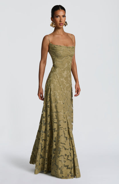 Women cowl maxi dress, back view