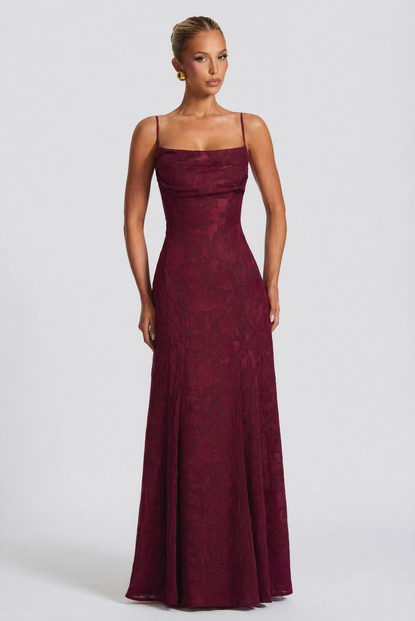Women cowl maxi dress, back view