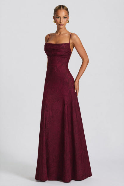 Women cowl maxi dress, side view