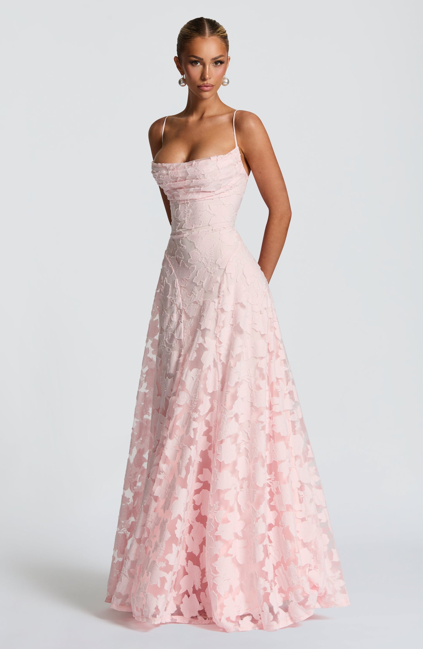 Women cowl maxi dress, back view
