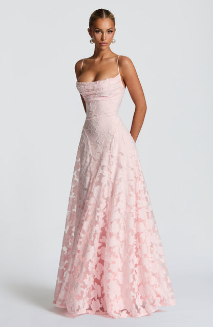Women cowl maxi dress, back view