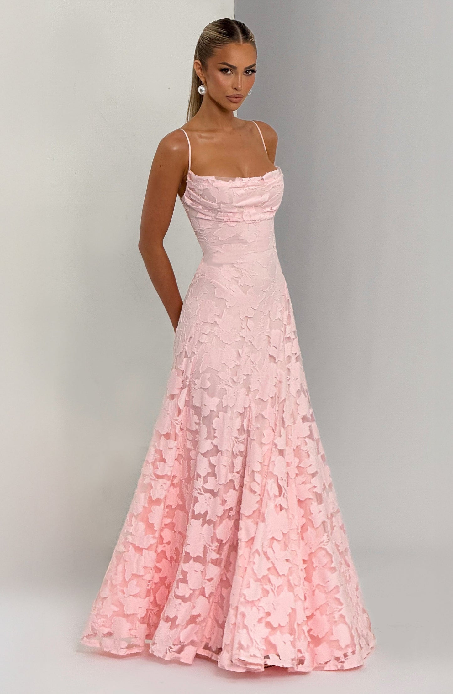 Women cowl maxi dress, detail close-up