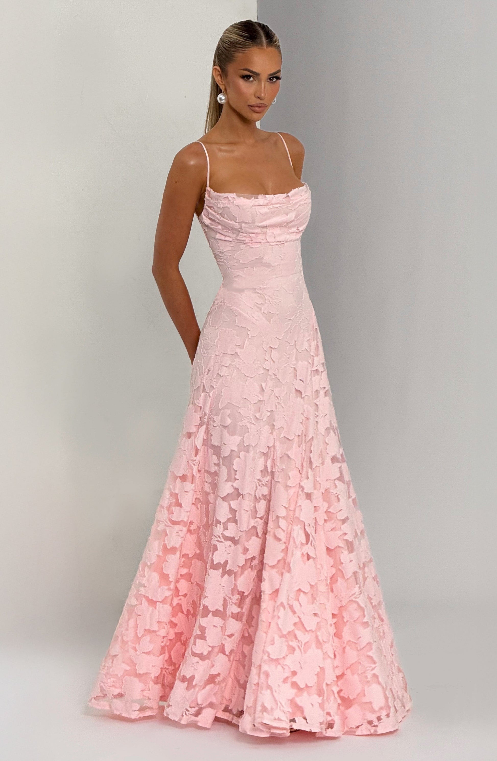 Women cowl maxi dress, detail close-up