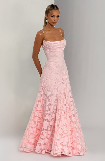 Women cowl maxi dress, detail close-up