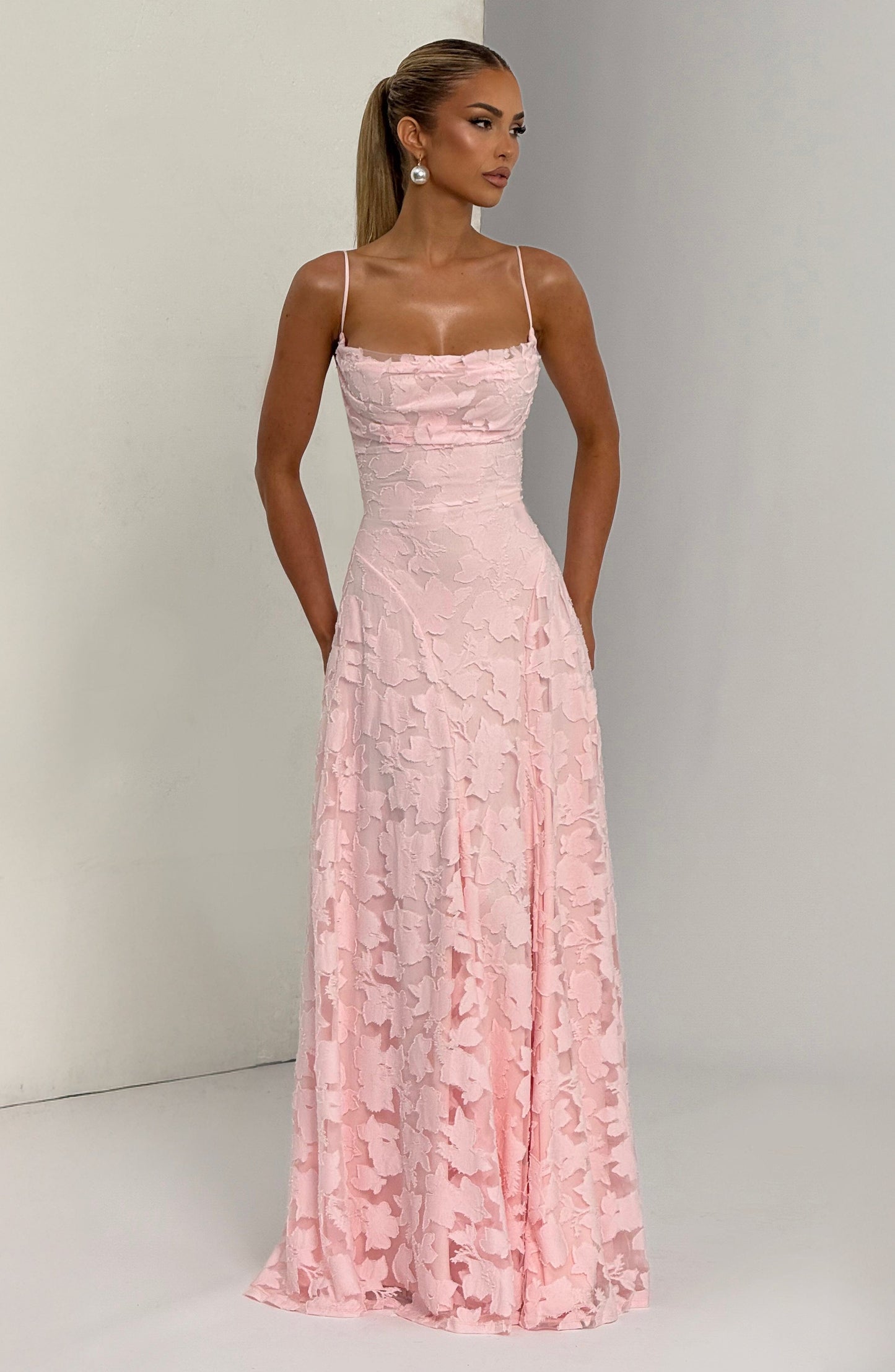 Women cowl maxi dress, front view