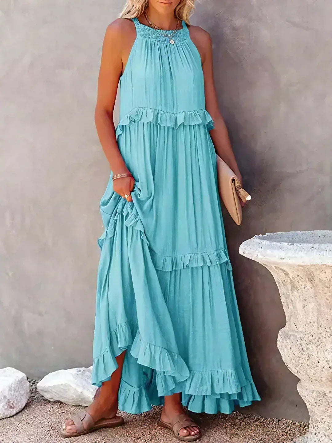 Gabriella Tiered Maxi Dress in Pink