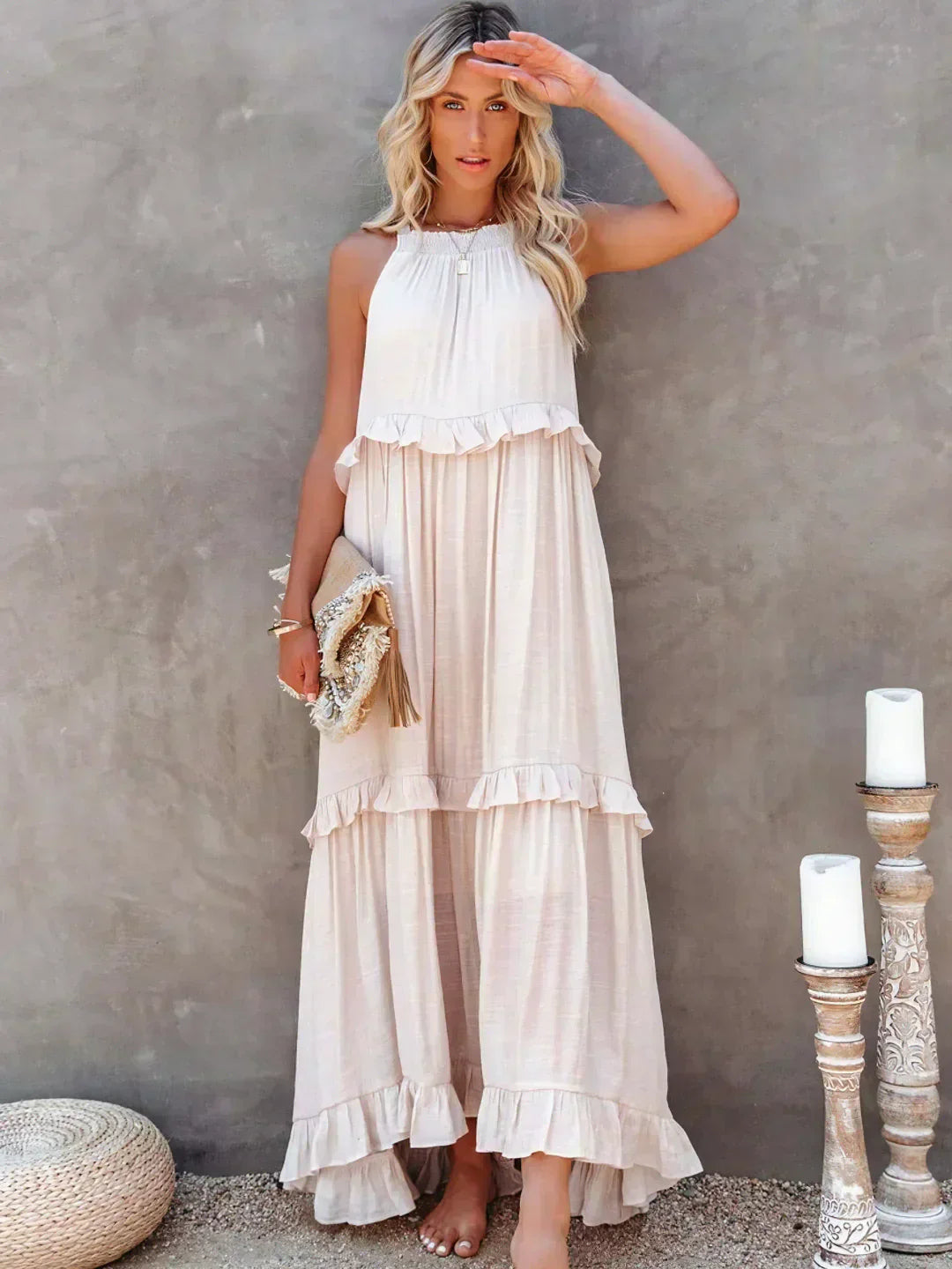Gabriella Tiered Maxi Dress in Pink