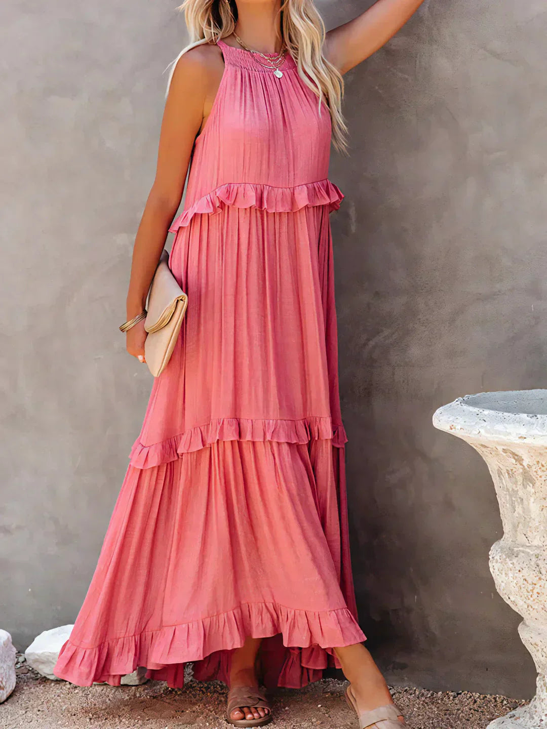 Gabriella Tiered Maxi Dress in Pink