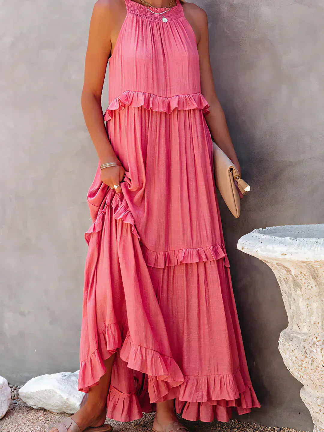 Gabriella Tiered Maxi Dress in Pink