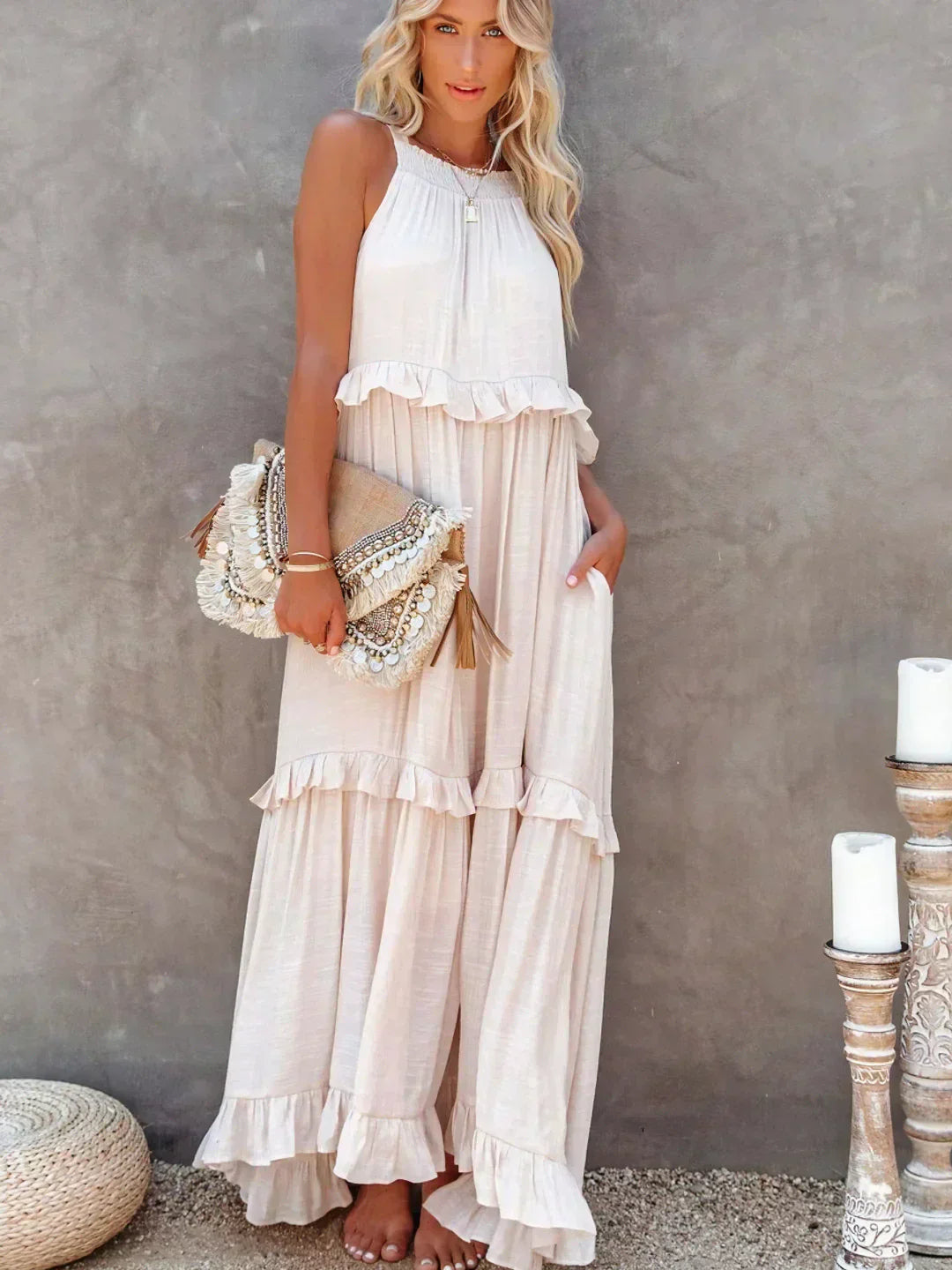 Gabriella Tiered Maxi Dress in Pink
