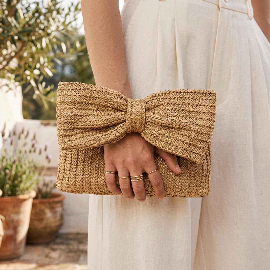Gaby Boho Woven Clutch in Brown