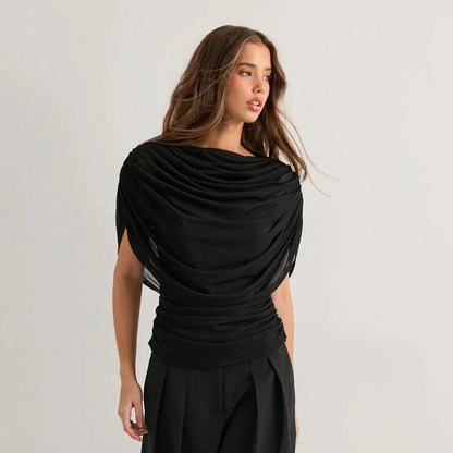 Gemma Draped Cowl Top in Black