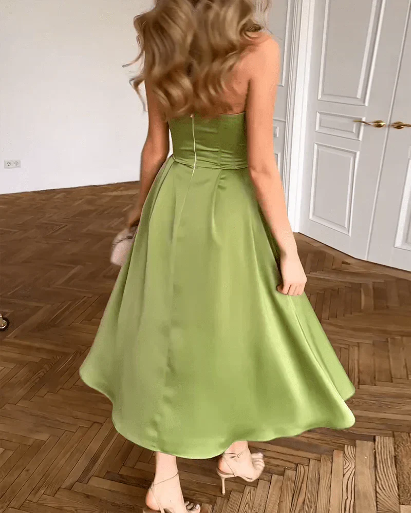 Genesis Strapless Midi Dress in Green