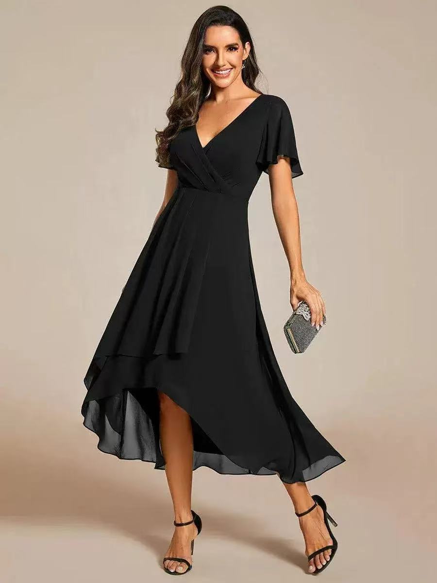 Genevieve Ruffle Midi Dress in Black