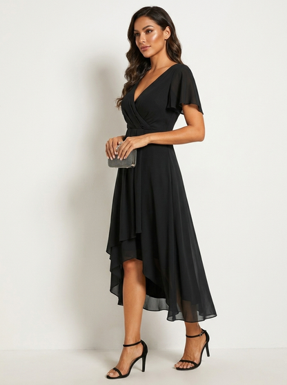 Genevieve Ruffle Midi Dress in Black