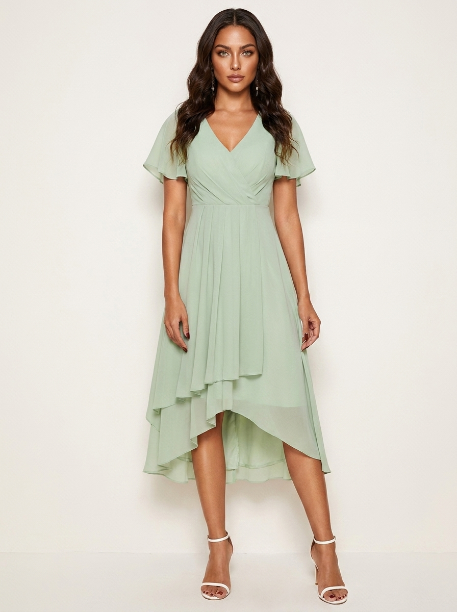 Genevieve Ruffle Midi Dress in Black