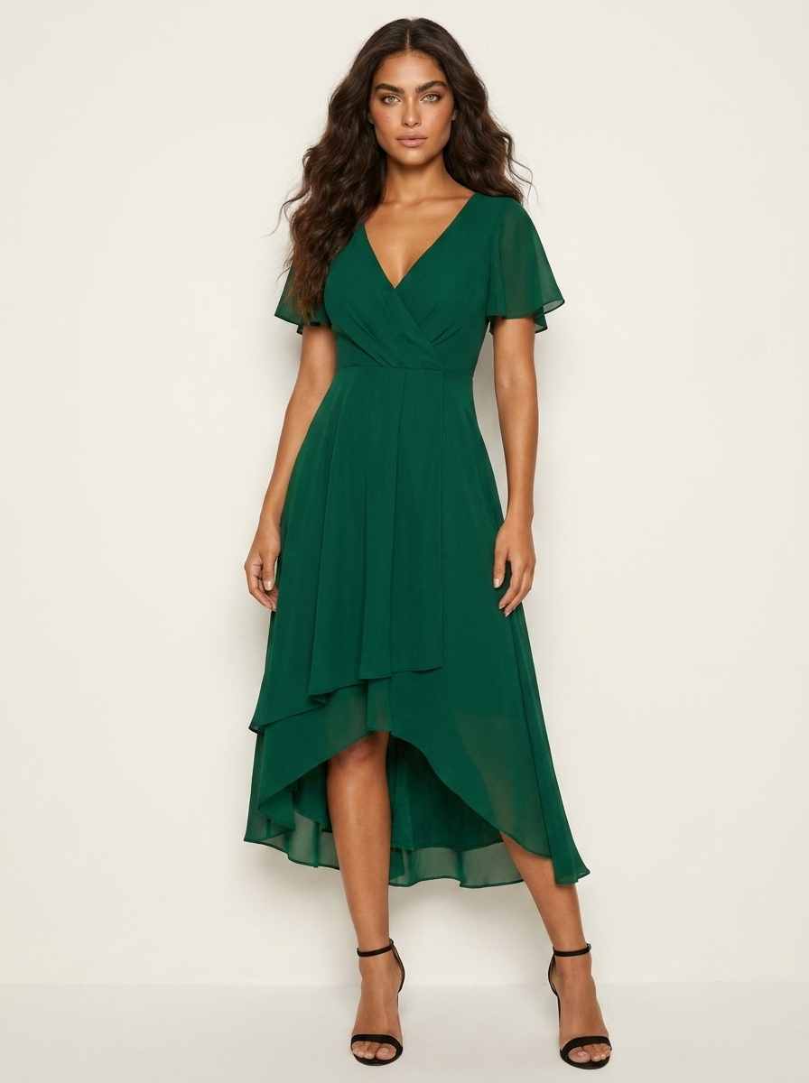Genevieve Ruffle Midi Dress in Black