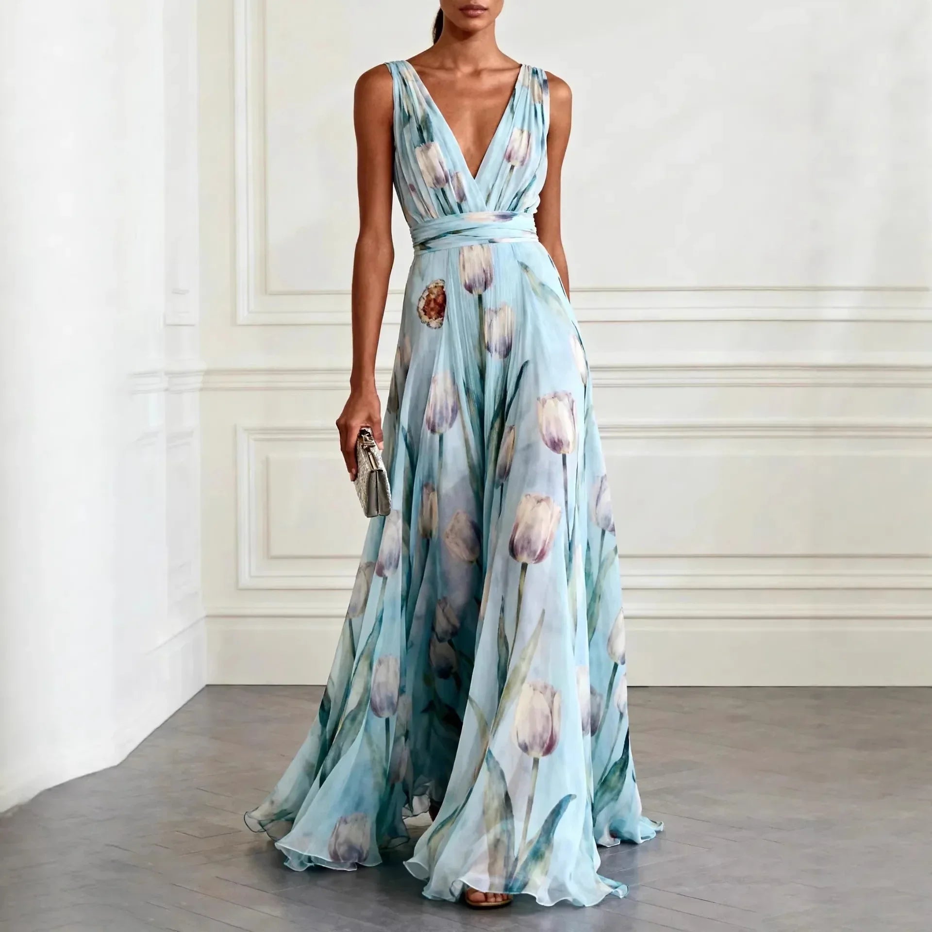 Giselle Floral Maxi Dress in Blue