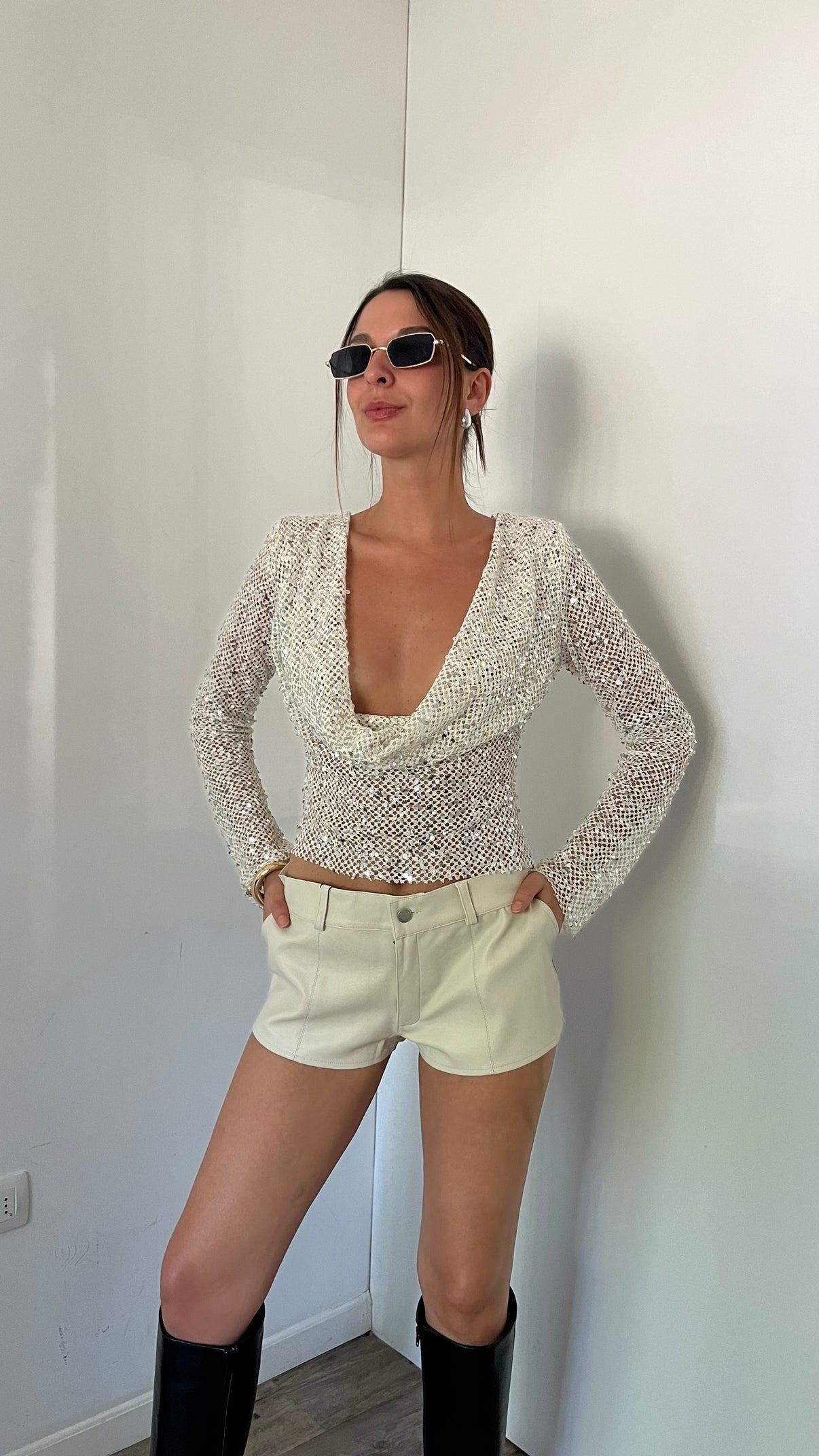 Grace Open-Back Sequin Top in Ivory