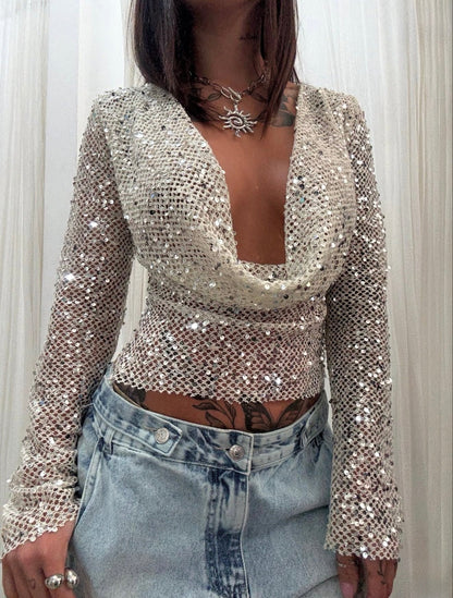 Grace Open-Back Sequin Top in Ivory