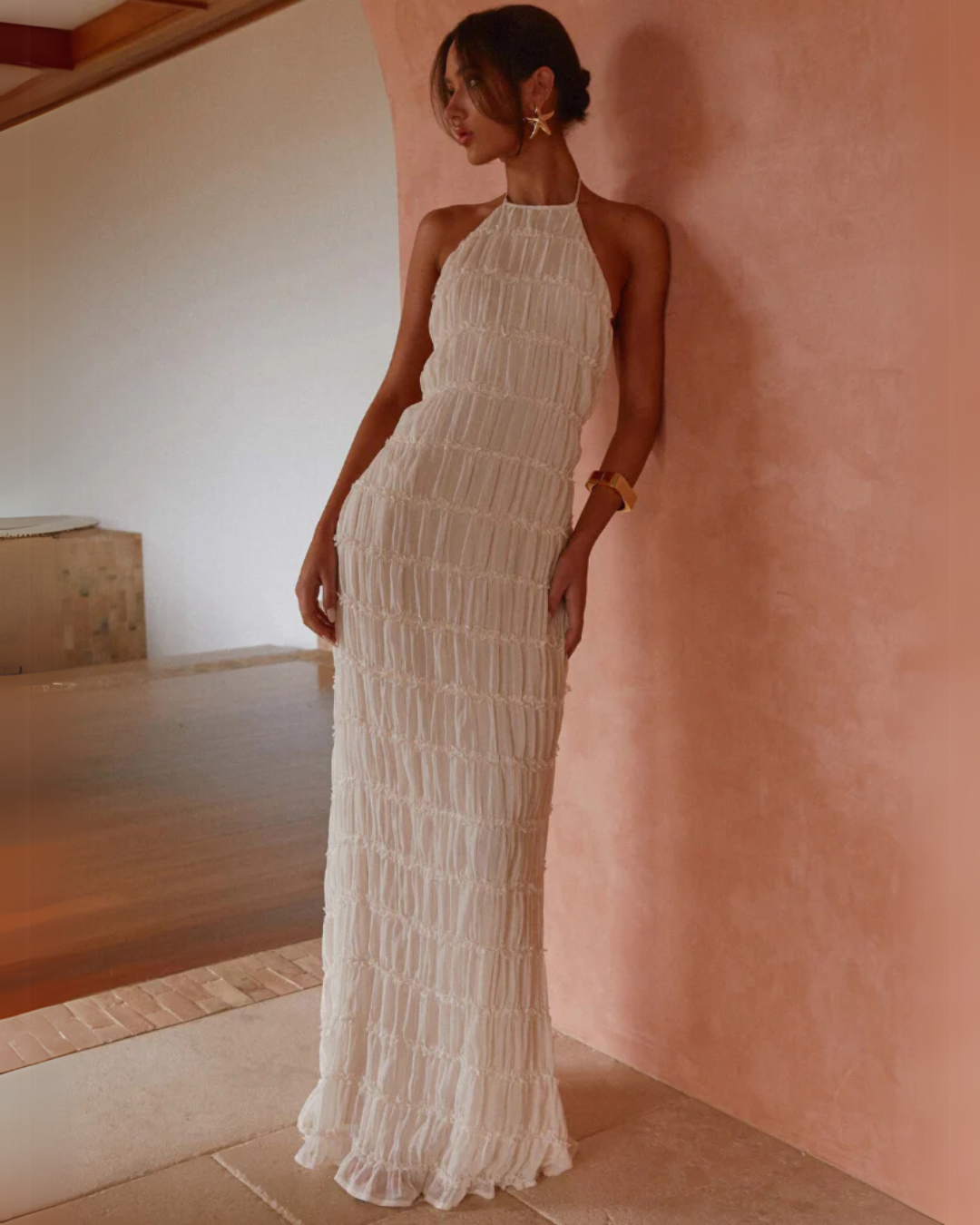 Greta Backless Maxi Dress in Cream
