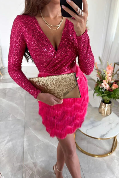 Harlow | Women's Sequin Mini Party Dress with Long Sleeves