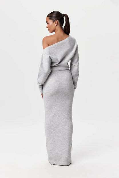 Women one-shoulder maxi dress, back view