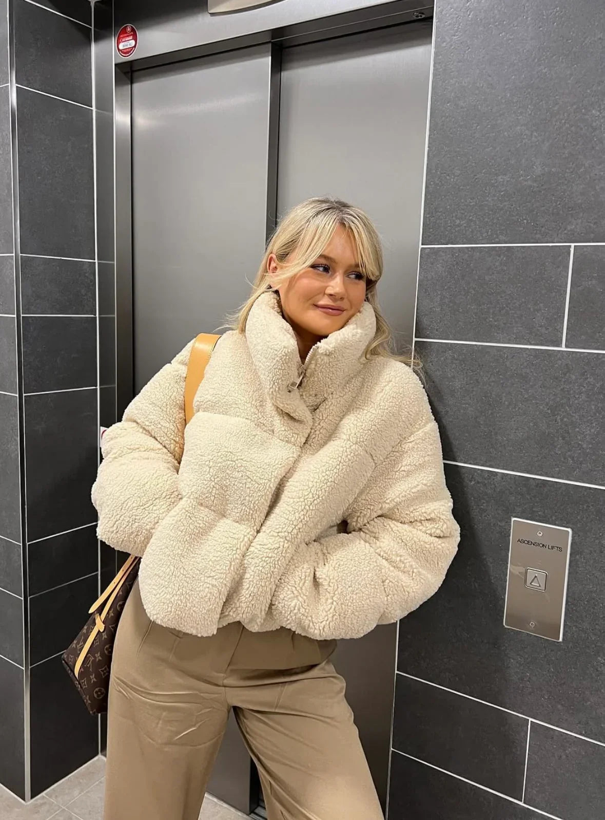 Hope Oversized Teddy Jacket in Beige