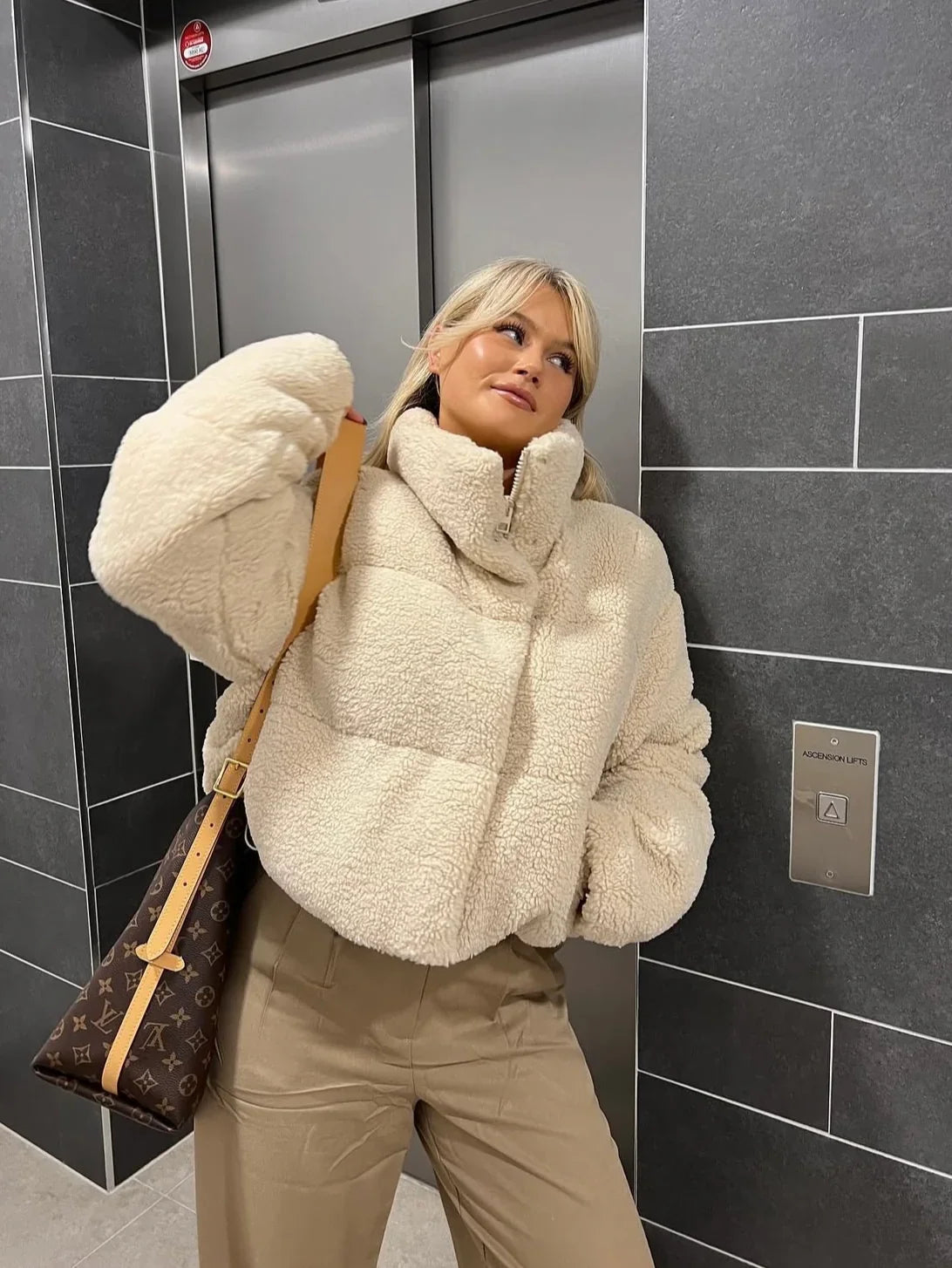 Hope Oversized Teddy Jacket in Beige