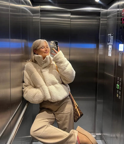 Hope Oversized Teddy Jacket in Beige