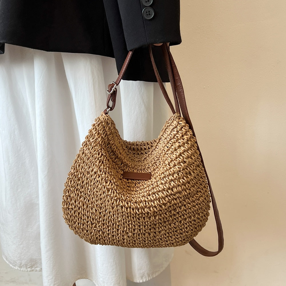 Ida Woven Hobo Bag in Brown