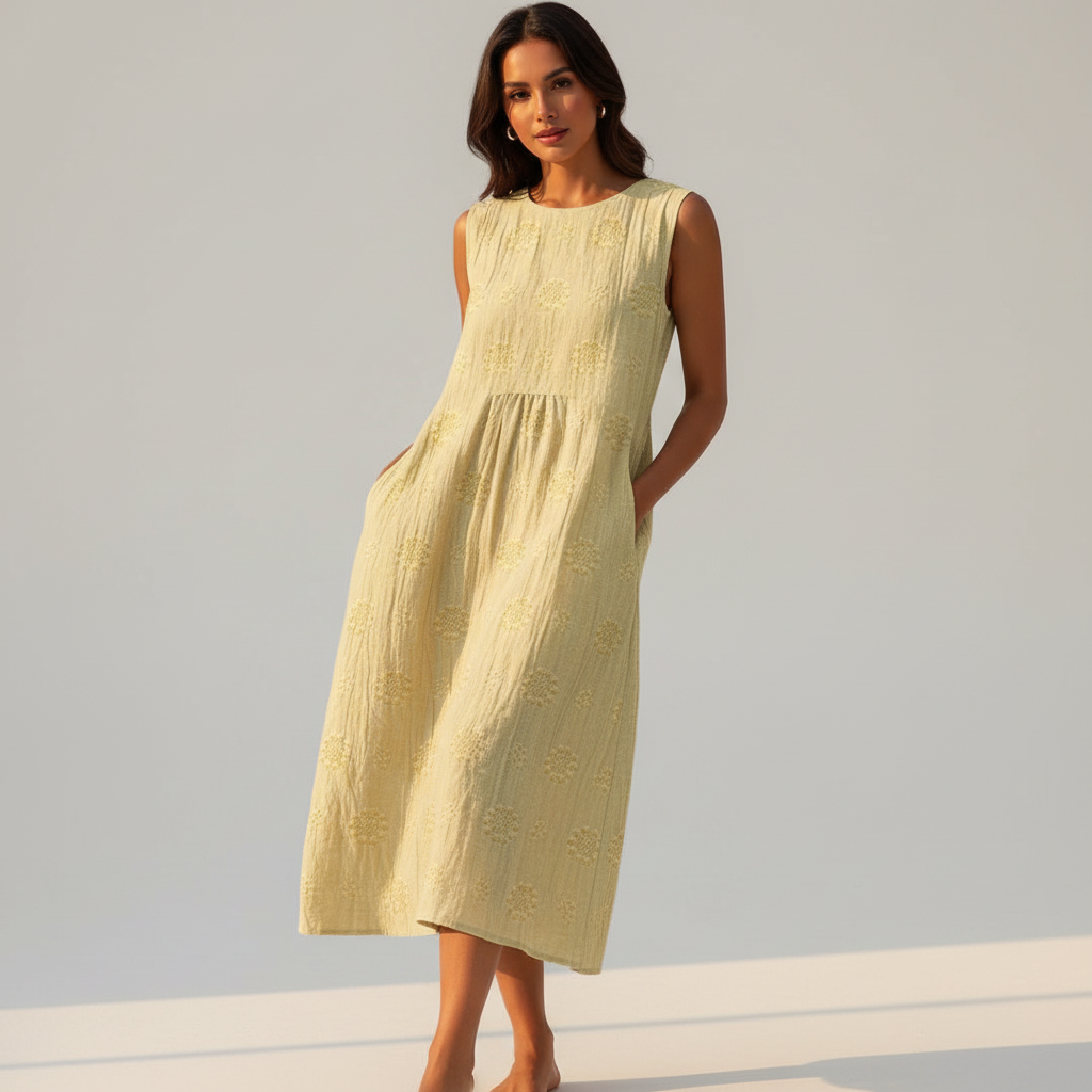 Iris Embroidered Midi Dress in Green