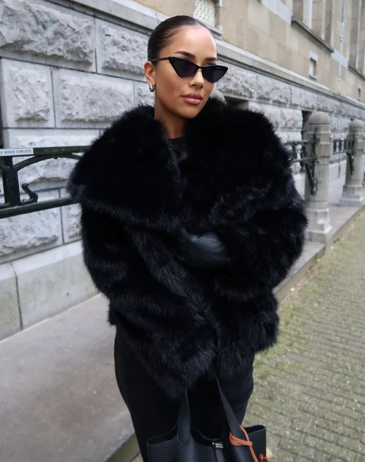 Isabella Oversized Faux Coat in Black