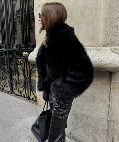 Isabella Oversized Faux Coat in Black