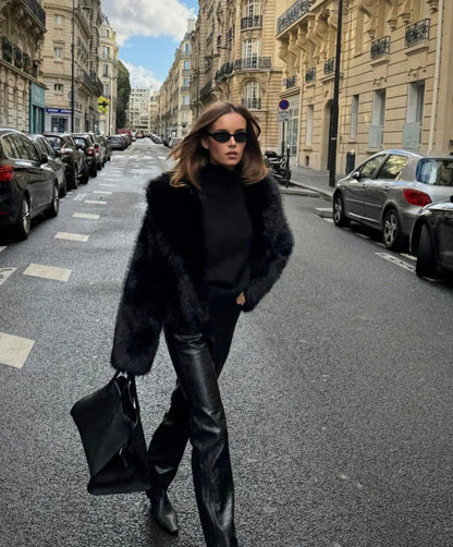 Isabella Oversized Faux Coat in Black