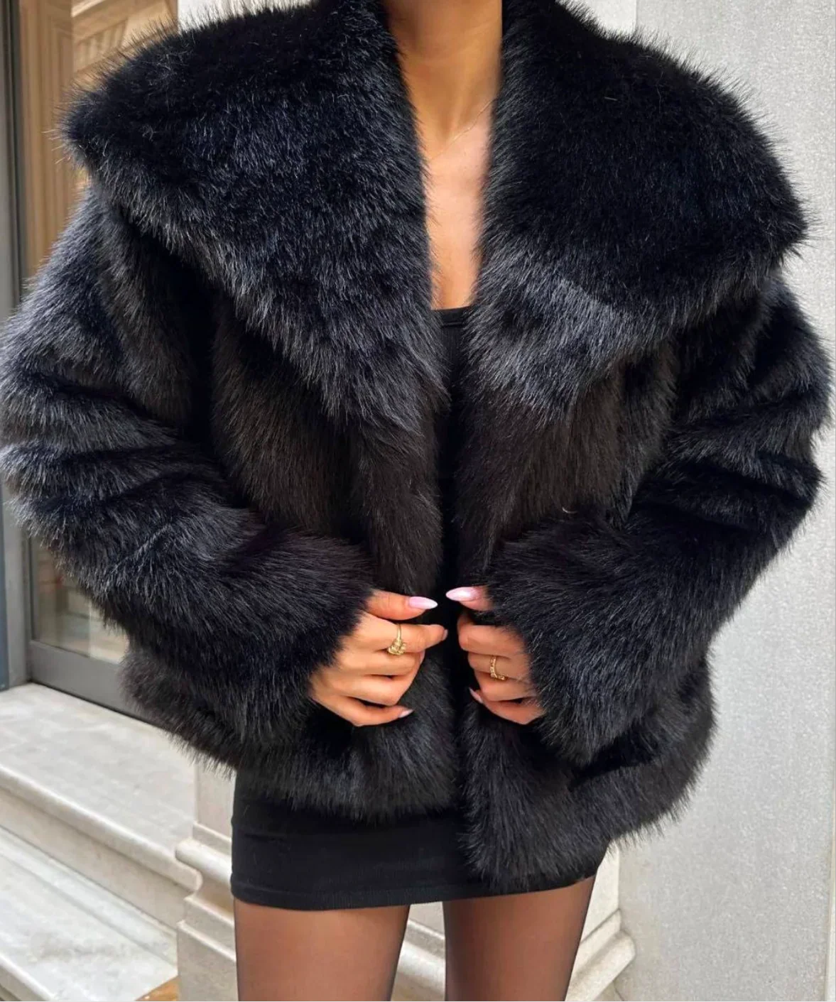 Isabella Oversized Faux Coat in Black