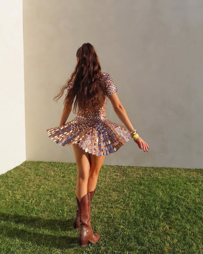 Janice High Mini Dress in Gold