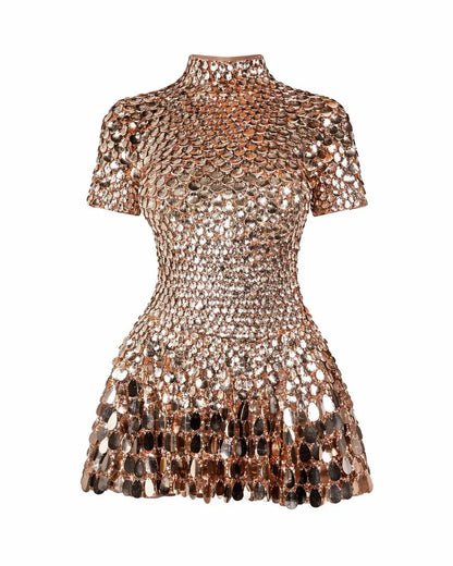 Janice High Mini Dress in Gold